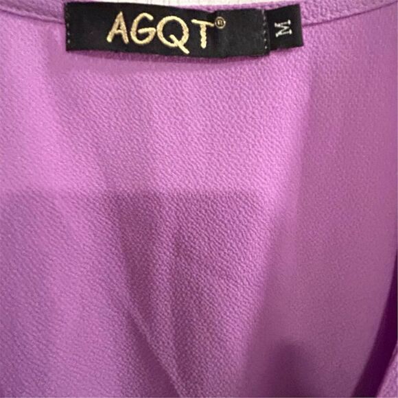 AGQT Women's Medium Purple Tie Front Romper Short Sleeve Casual - Picture 6 of 14